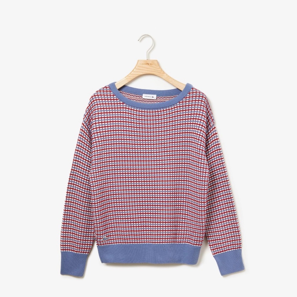 Lacoste Women's Boat Neck Check Cotton Jacquard Sweater size 36